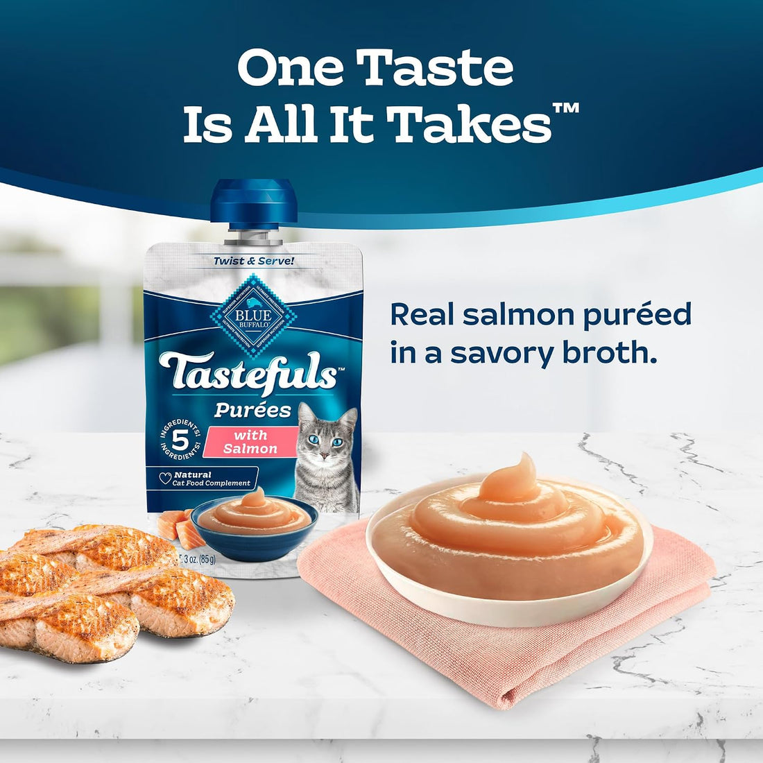Blue Buffalo Tastefuls Purees Salmon Cat Food Topper, 3 oz, 12 ct