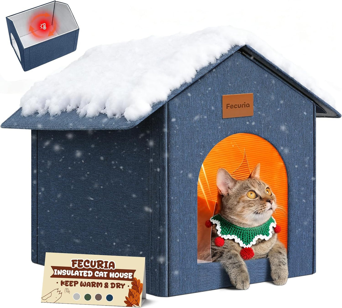 Insulated Outdoor Cat House Weatherproof Winter, Grey