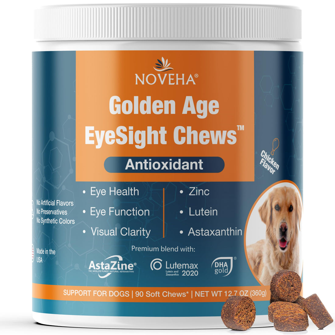 NOVEHA Eye Supplement for Dogs- Vision Support with Lutein + Vitamin