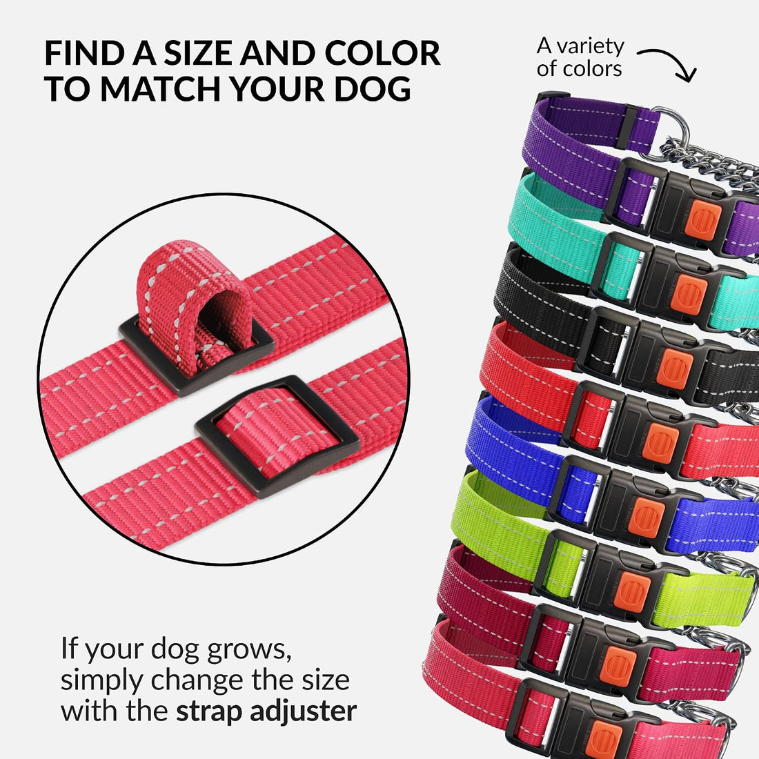 CollarDirect Martingale, Steel Chain, Reflective (L, 17-22", Pink)