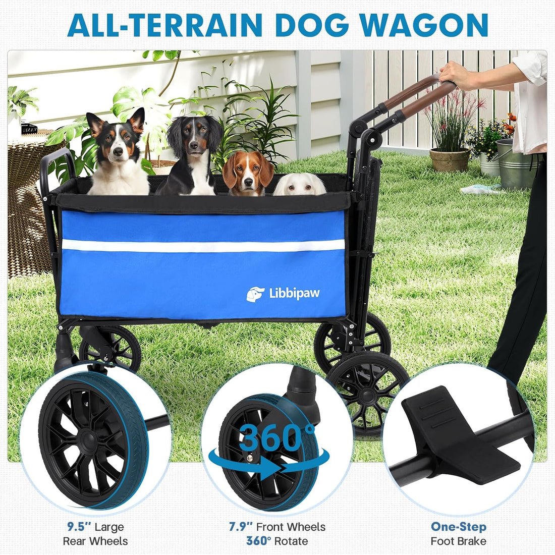 Foldable Dog Wagon for Medium & Large Dogs, Senior Dog Cart