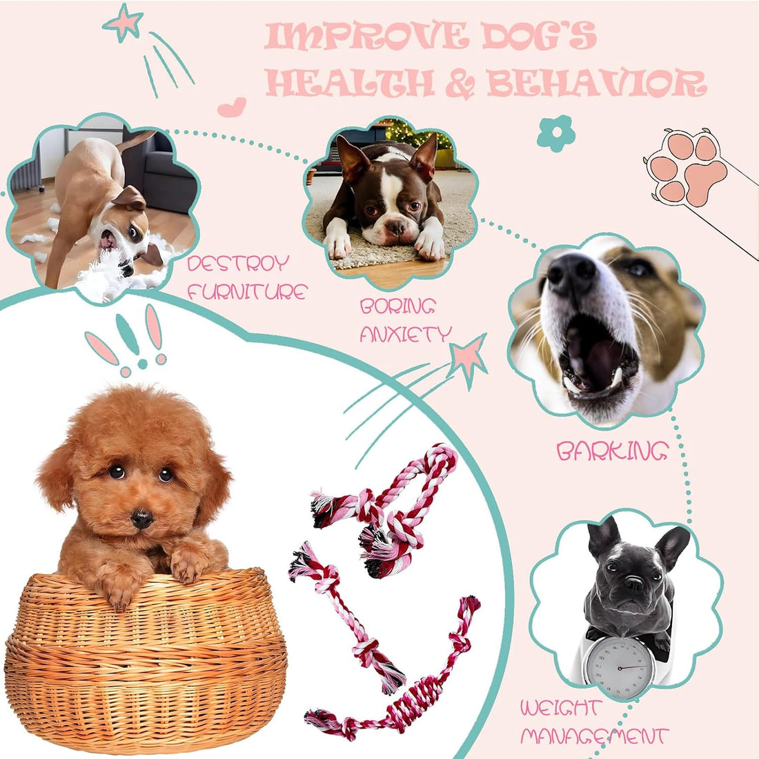 Cdyzqikm Puppy 3 Pack Cotton Knot Rope Toys for Small Dogs & Puppies