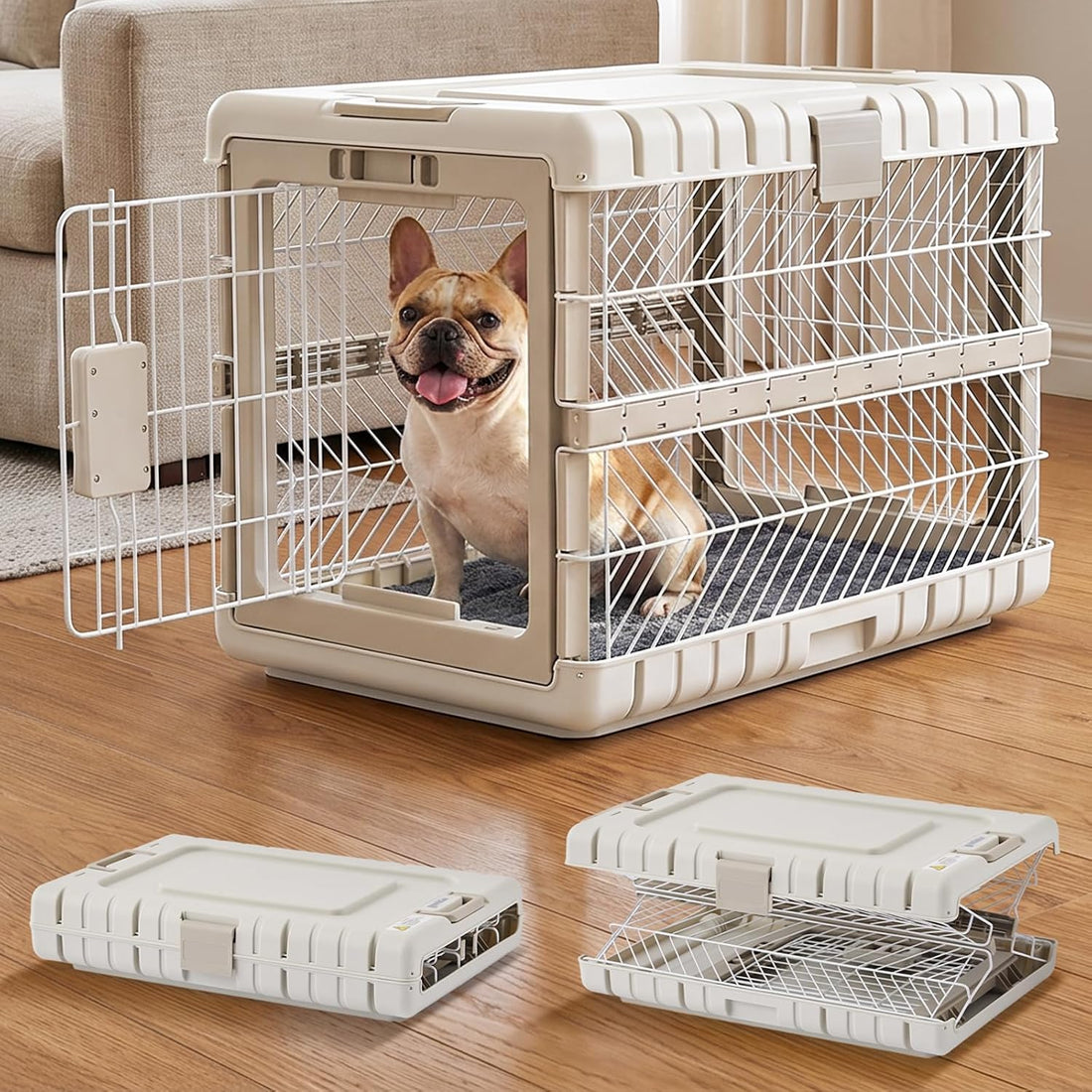 ZOMISIA Collapsible Dog Crate with Bed Mat