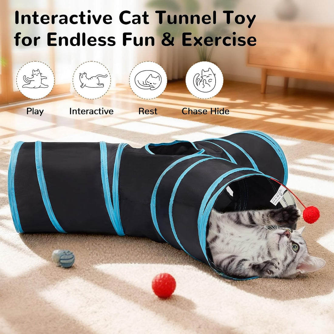 Tempcore Pet Cat Tunnel Tube Cat Toys 3 Way Collapsible