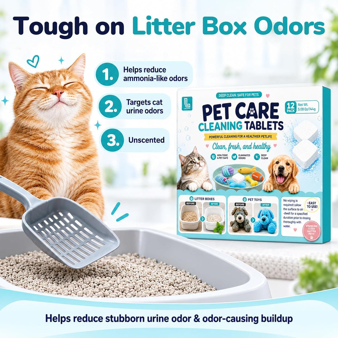 Cat Litter Box Cleaner Tablets, Stain & Odor Removal