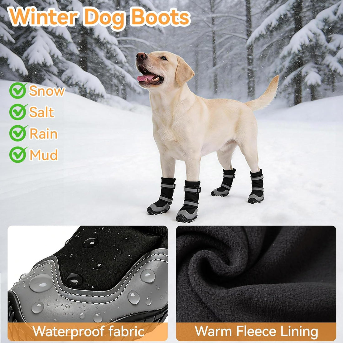Dimicoo Dog Shoes,Waterproof Dog Boots for Winter,Anti-Slip Dog Snow