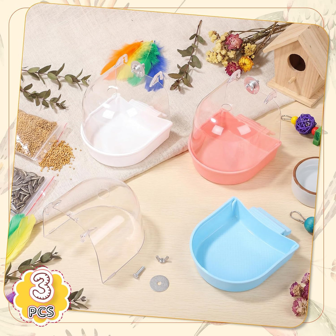 Honeydak 3 Pcs Bird Bath for Cage Parakeet Bath Hanging Box