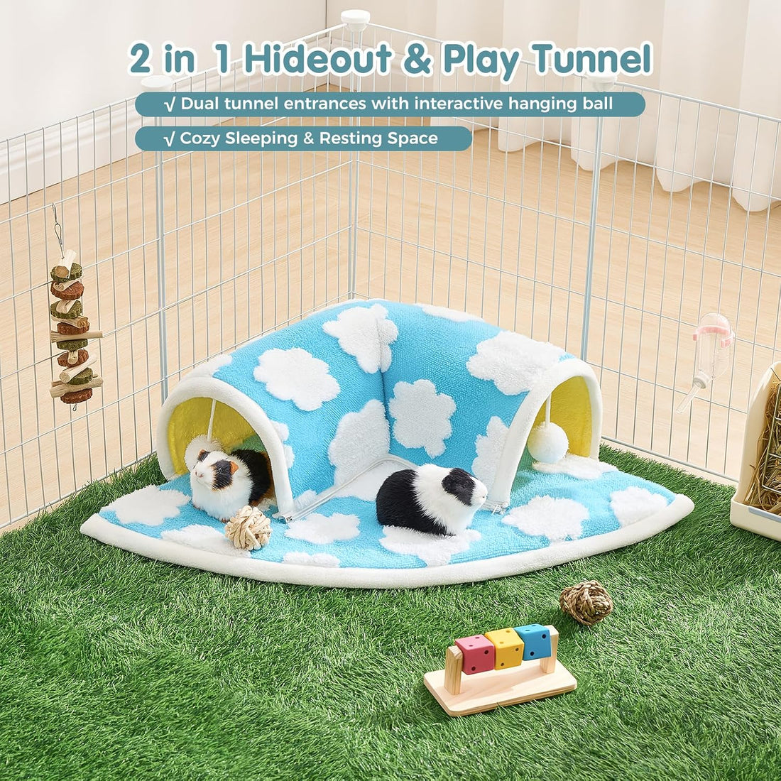 Avont Guinea Pig Tunnel Bed, Washable Hideout for Small Pets