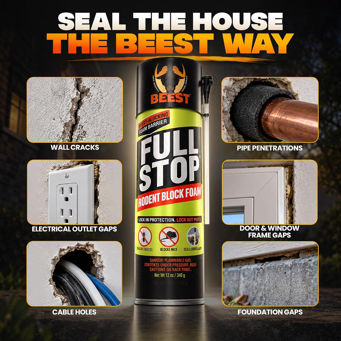 BEEST FullStop Rodent Spray Foam Barrier Kit w/Steel Wool