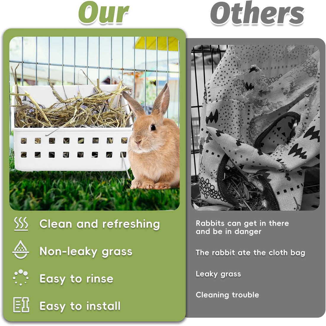 PINVNBY Hay Feeder for Rabbits, Less Wasted Hay Rack Manger
