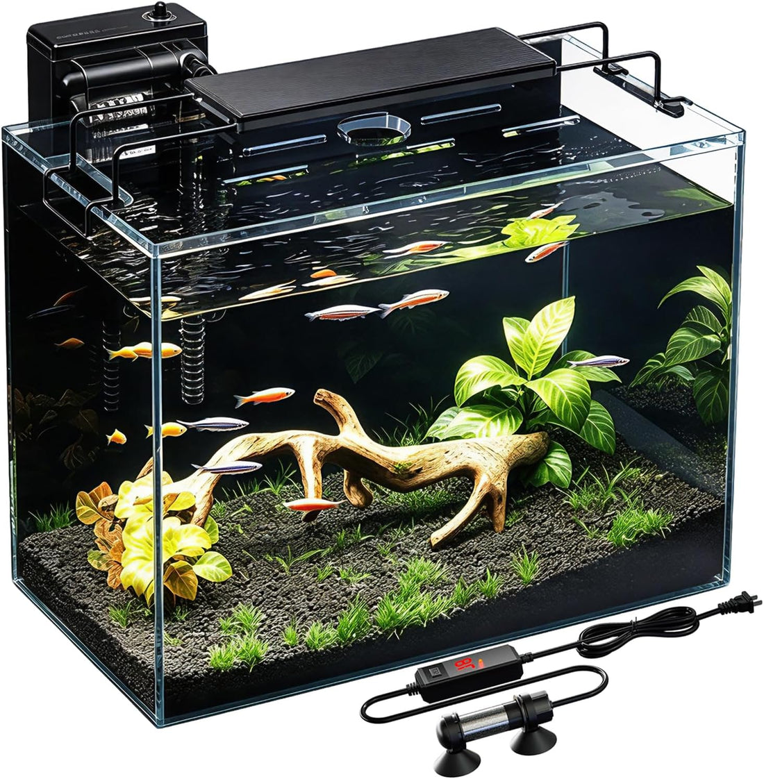 5 Gallon Fish Tank Kit with Filter Light with Timer, Lid Rimless Glass