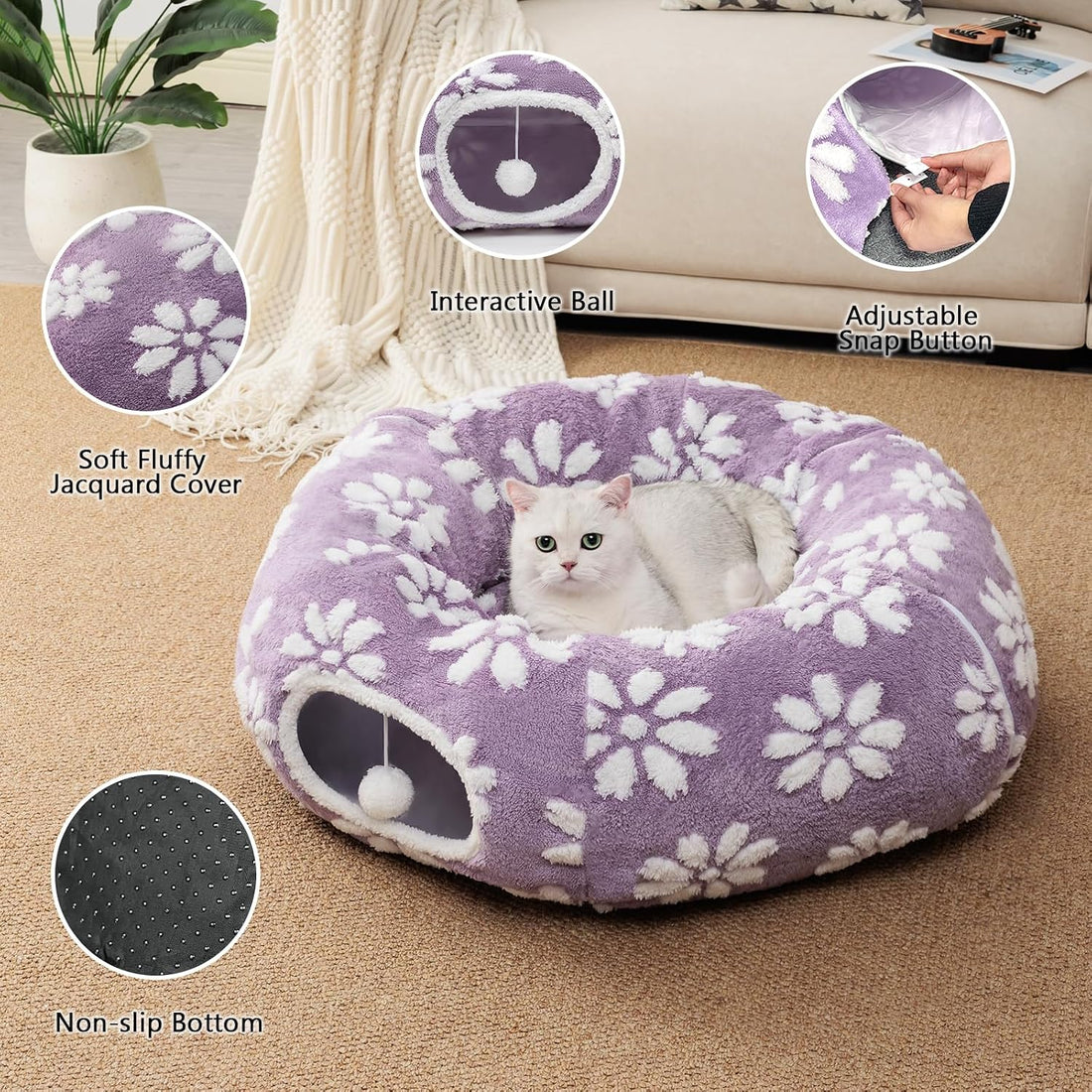 Cute Round Cat Tunnel for Indoor Cats, Purple