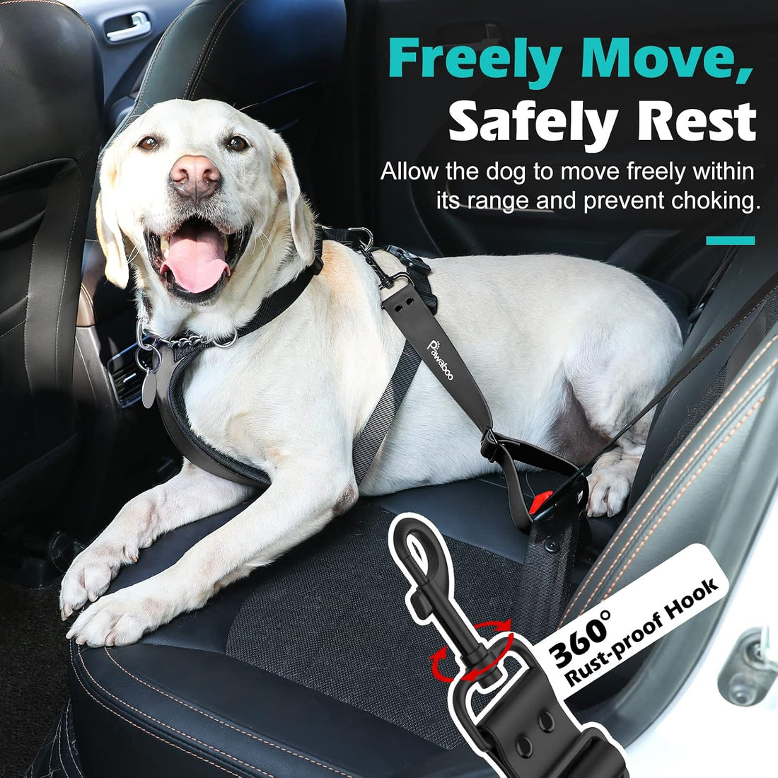 Pawaboo Dog Seat Belt for Car, with 360° Hook,20 in, Chew-Proof