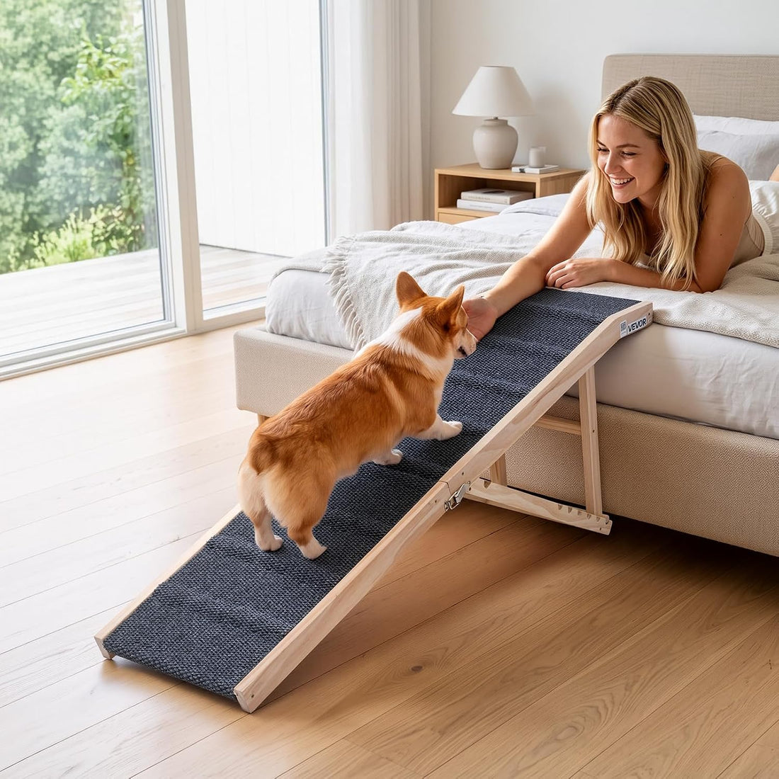 VEVOR Dog Ramp for Bed 23.2"-28.3" 6 Adjustable Height Foldable Pet
