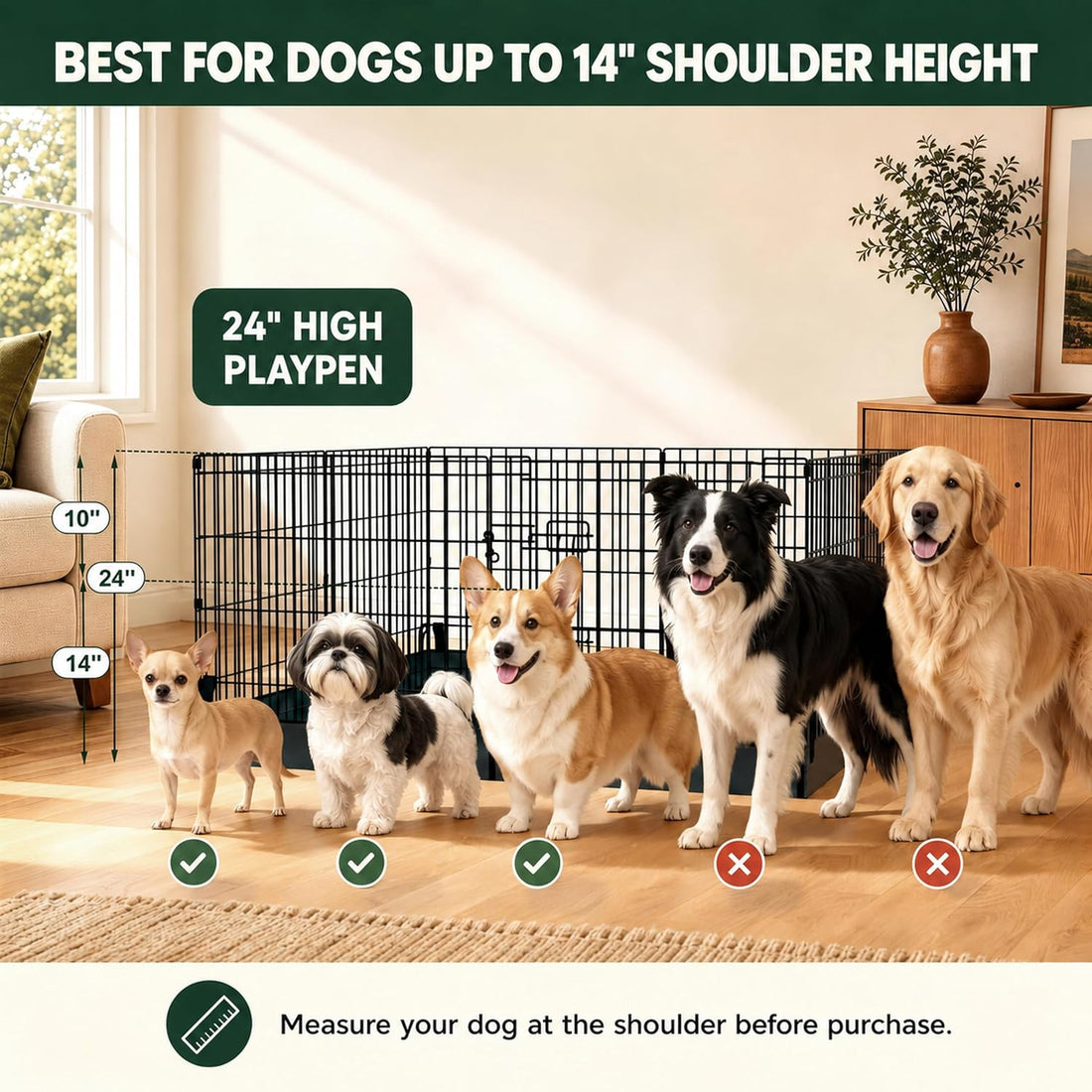 Foldable Dog Playpen,24in 8 Panels Metal Pet Exercise Fence