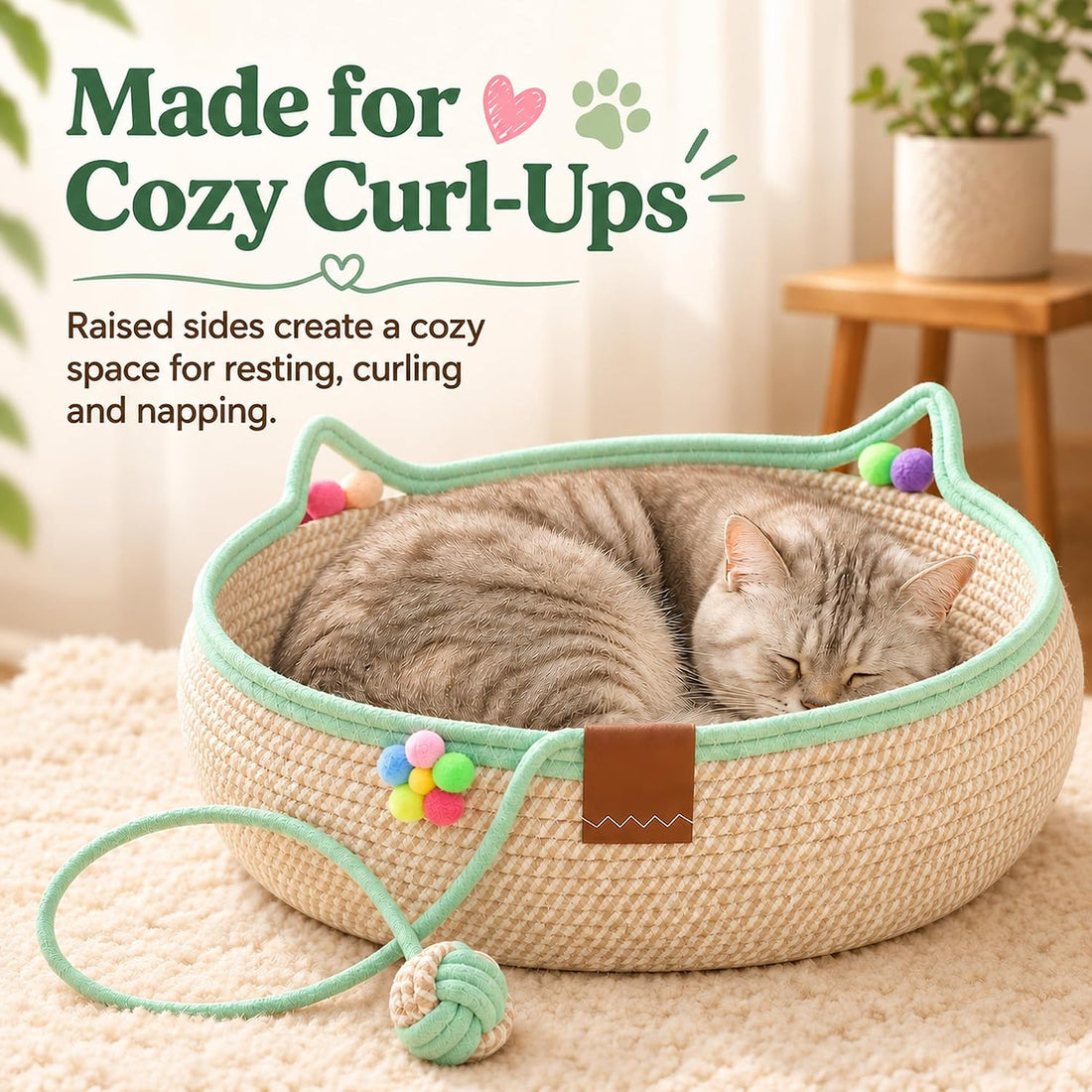 Stimuli Handwoven Cat Basket Bed, Instinct Boho Cat Scratcher Bed