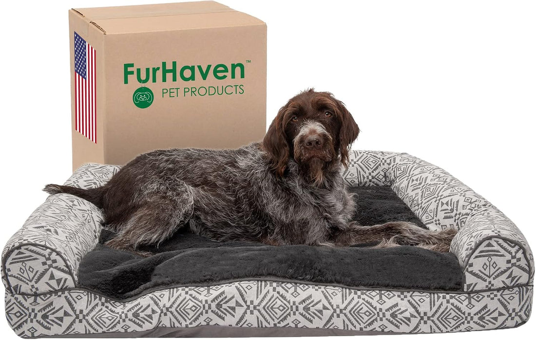 Furhaven Pillow Dog Bed for Large/Medium Dogs w/ Removable Bolsters