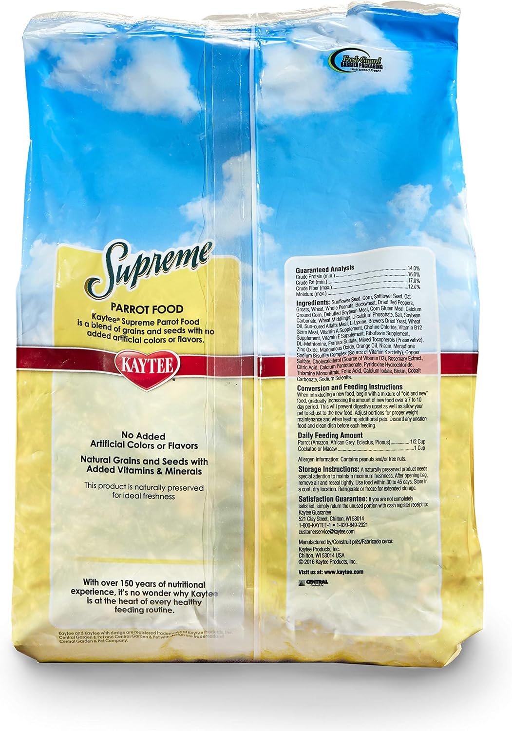 Kaytee Supreme Pet Parrot Food, Natural Seed & Grain Blend, 5 Pounds