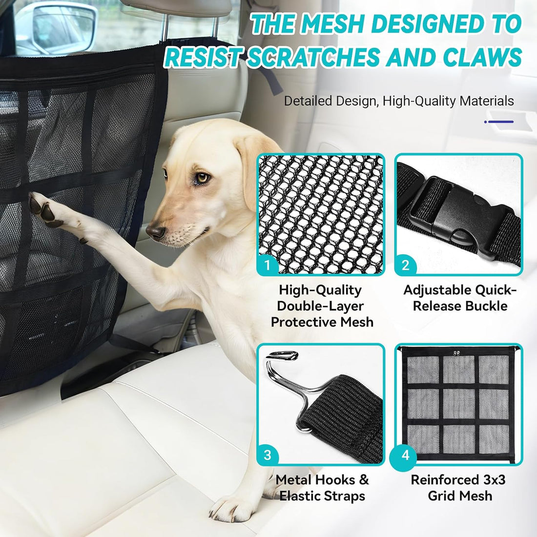 Dog Car Barrier,9-Grid Reinforced,Easy-Install Car Net for Dogs