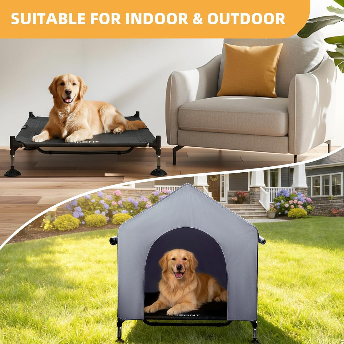 Pawmmo 42" Dog House Outdoor Indoor with Breathable Mesh Windows