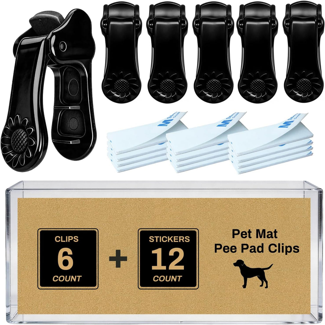 Lockable Pee Pad Clips, With Adhesive Tape, 6 Clips & 12 Tapes