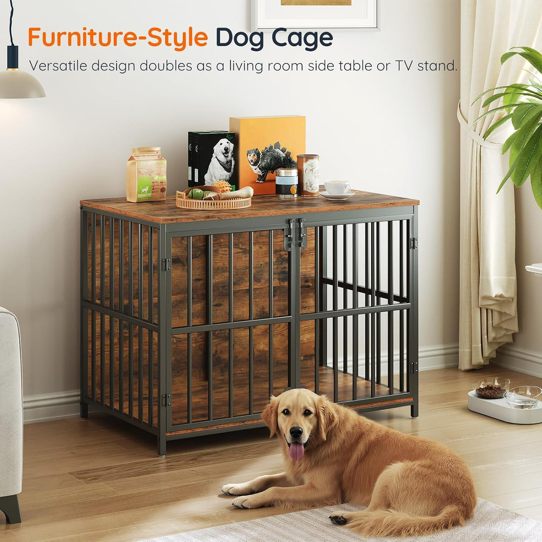 HOOBRO 38.6" Dog Crate Furniture, Wooden Dog Kennel Indoor