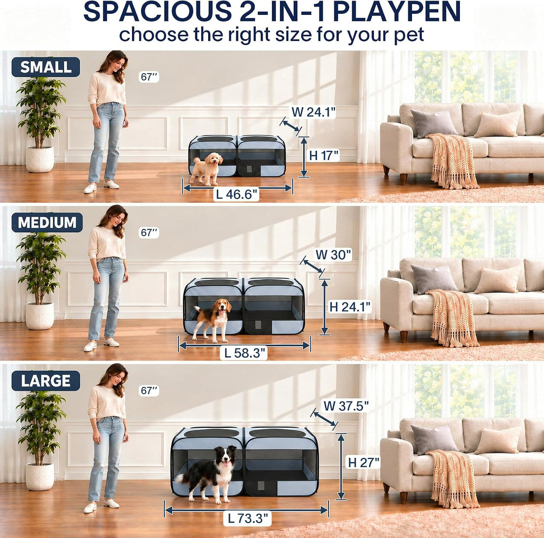 2-in-1 Dog Playpen, 58''Pop Up Cat Puppy Pet Playpen Indoor/Outdoor
