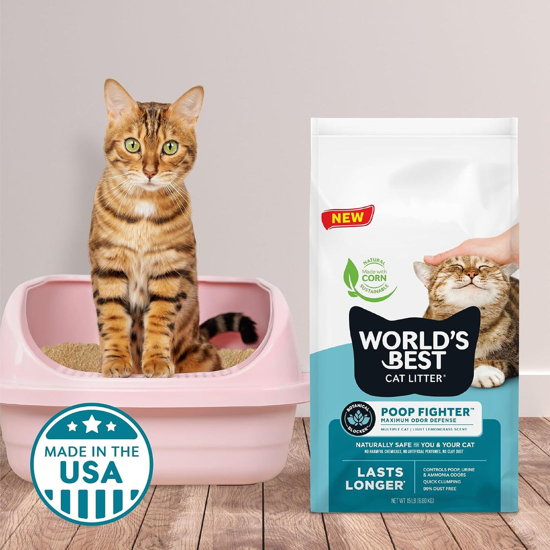 WORLD'S BEST CAT LITTER Poop Fighter Maximum Odor Defense, 15-Pounds