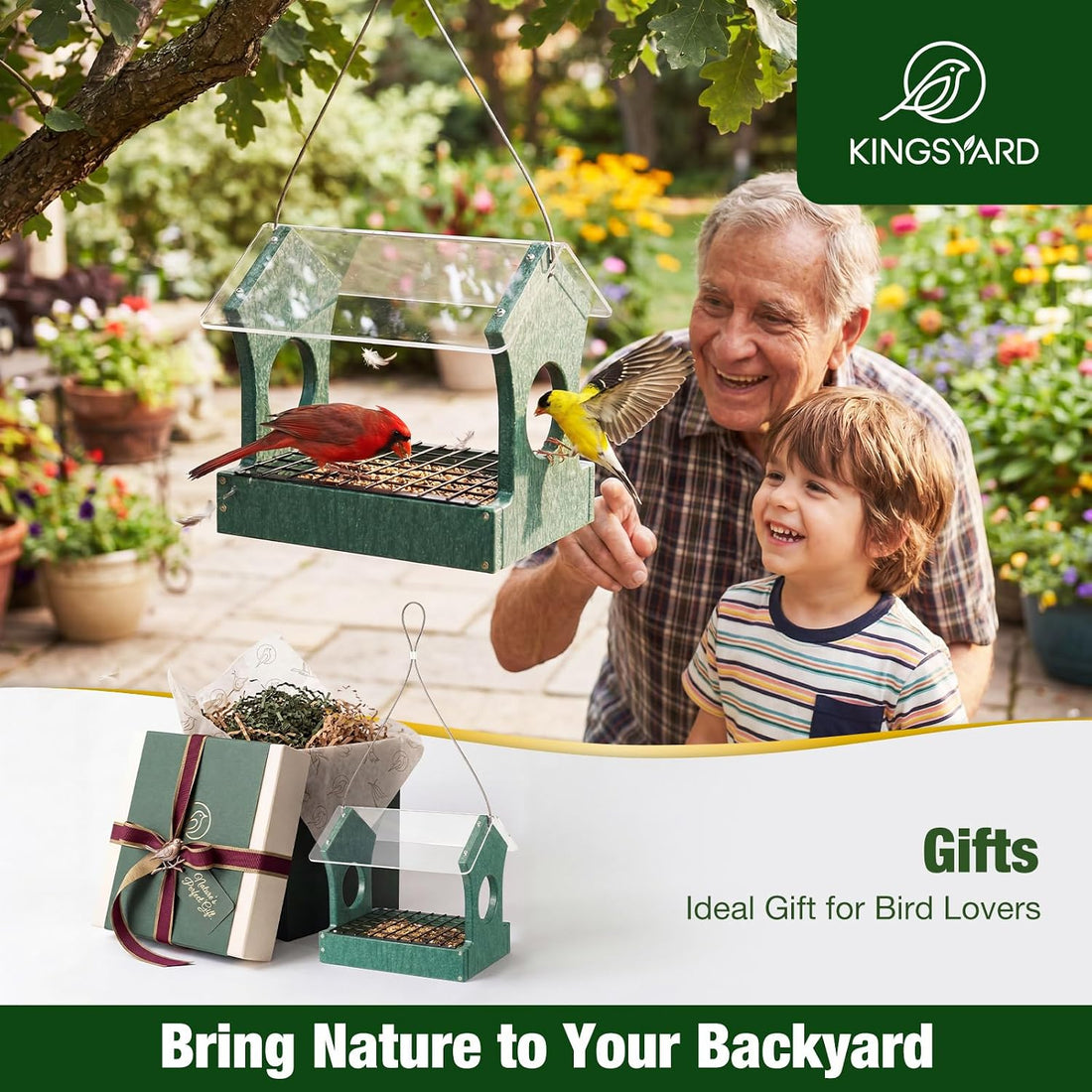 Kingsyard Rain-Resistant Platform Bird Feeder for Outdoor Hanging