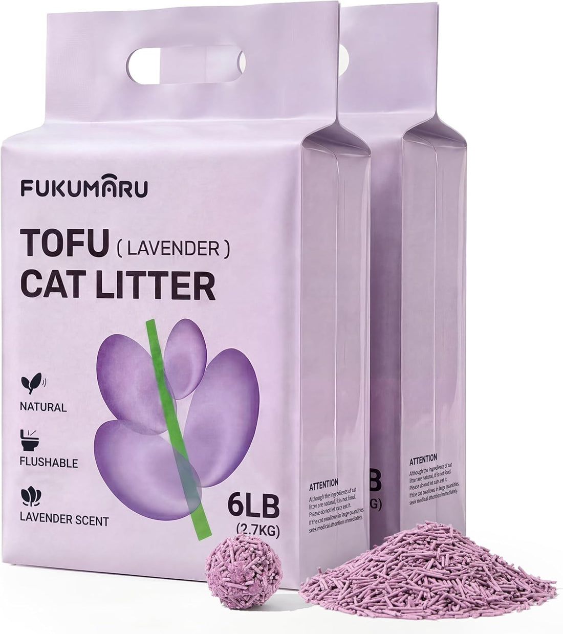 FUKUMARU Tofu Cat Litter, Lavender Scented, Clumping, Odor Control