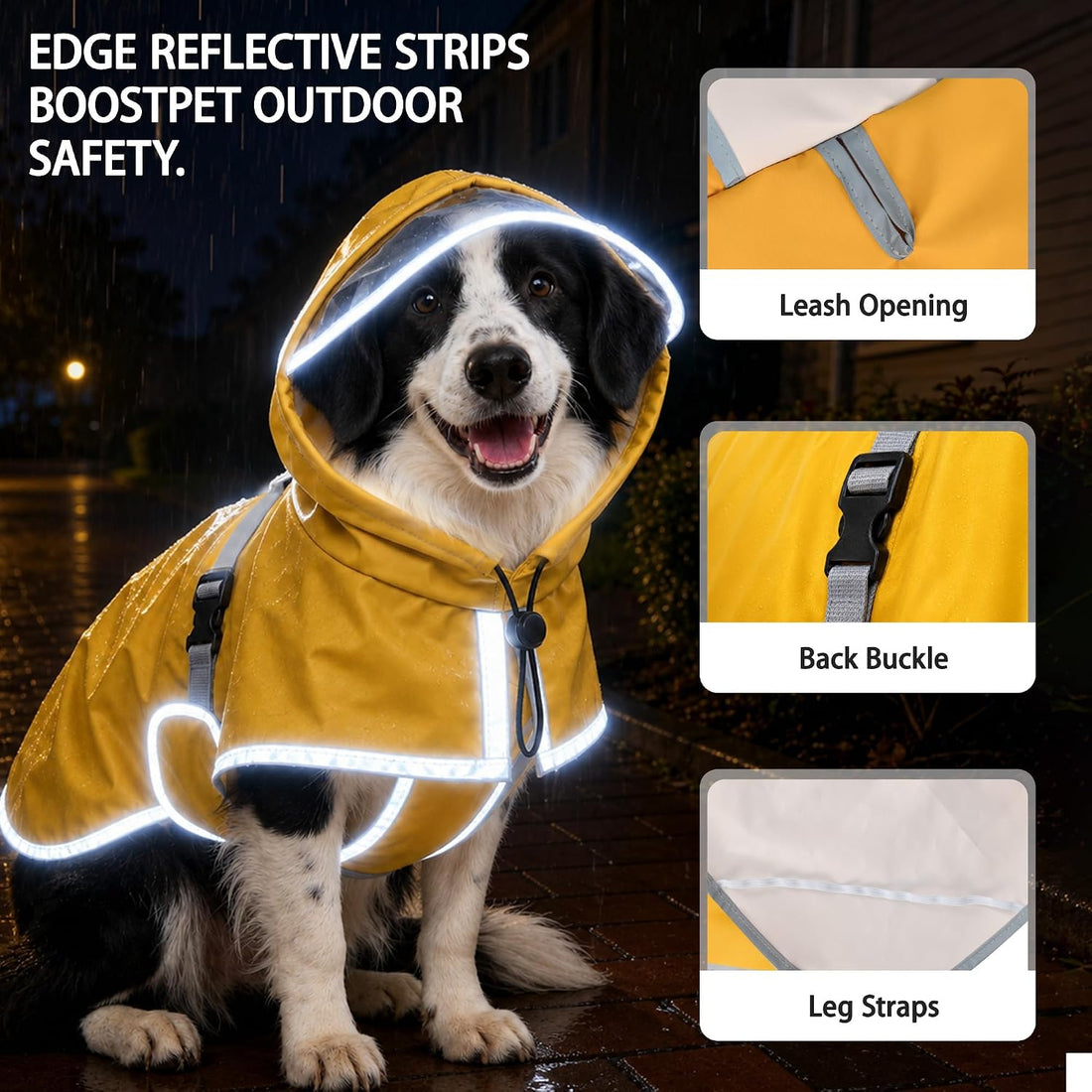 Dog Raincoat Waterproof Reflective Adjustable Hooded Windproof Jacket