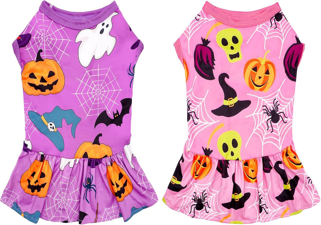 2PCS Halloween Dog Dresses for Medium Dogs Skirts Sundress M