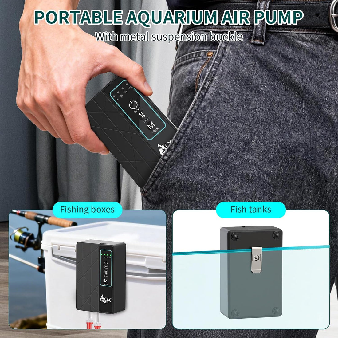 AQQA 30GPH USB Rechargeable Aquarium Air Pump