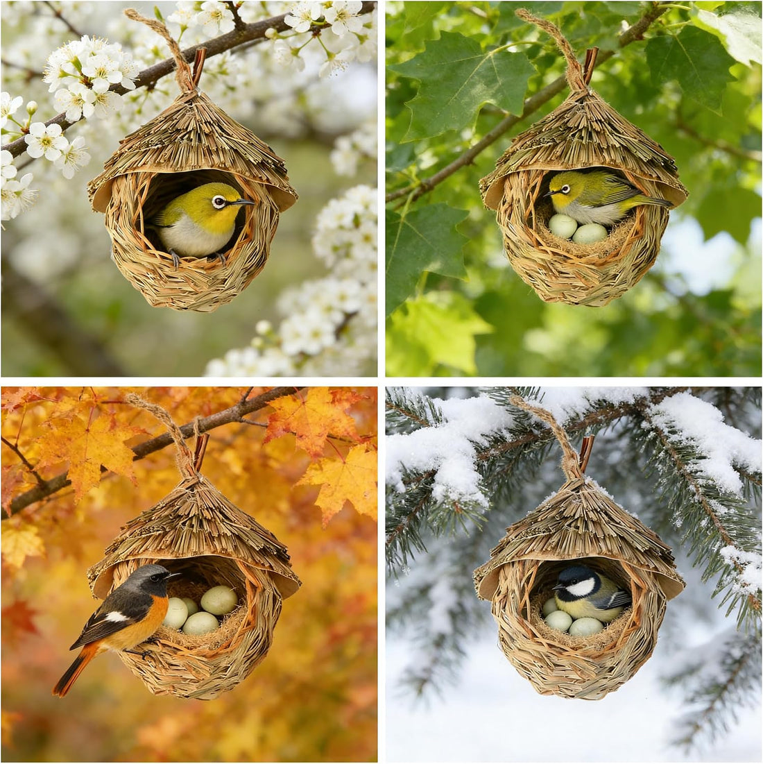 2 Pack Hanging Bird Nest, Handwoven Natural Grass Bird House