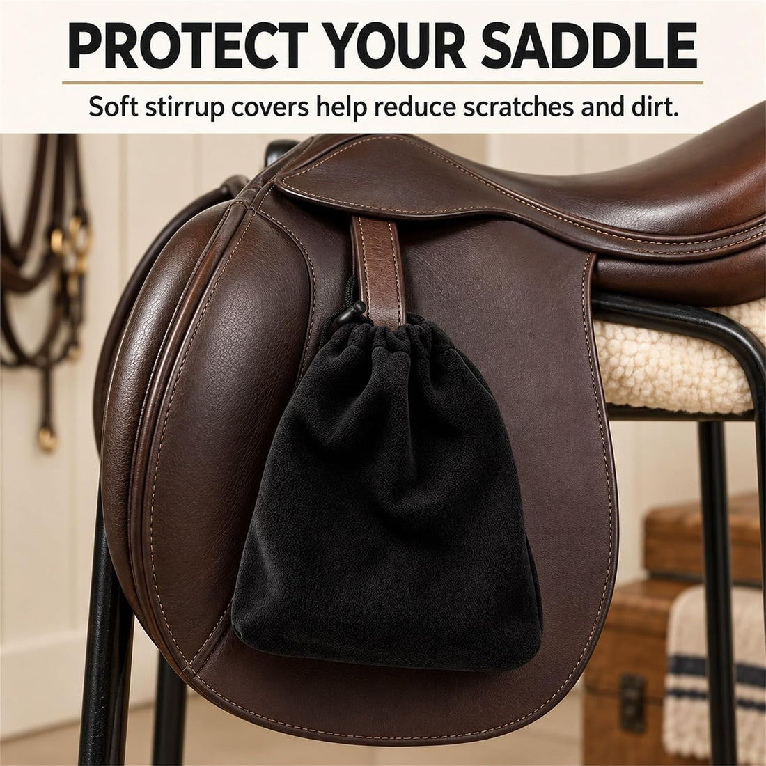 English Stirrup Covers, 1 Pair, Fleece Bags with Drawstring Closure