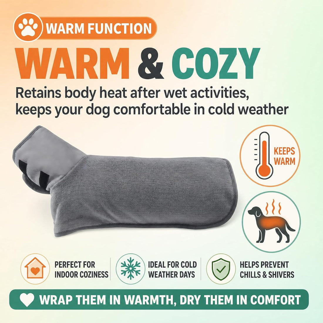 Dog Bathrobe Super Absorbent Pet Drying Towel Robe with Adjustable