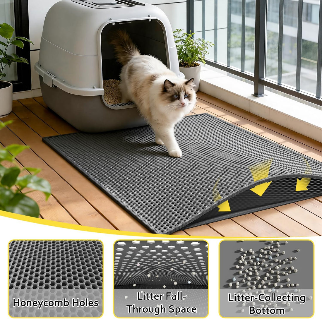 Kaxionage Cat Litter Mat, 30"X24" Large Double Layer Litter Trapping