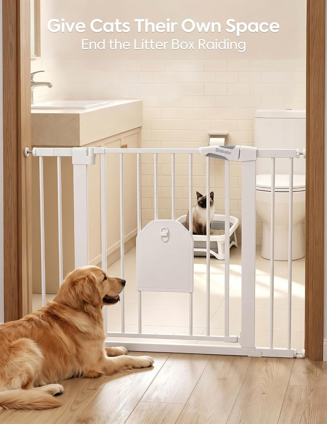 Babelio Auto Close Baby Gate with Cat Door,29-43" Metal Gate