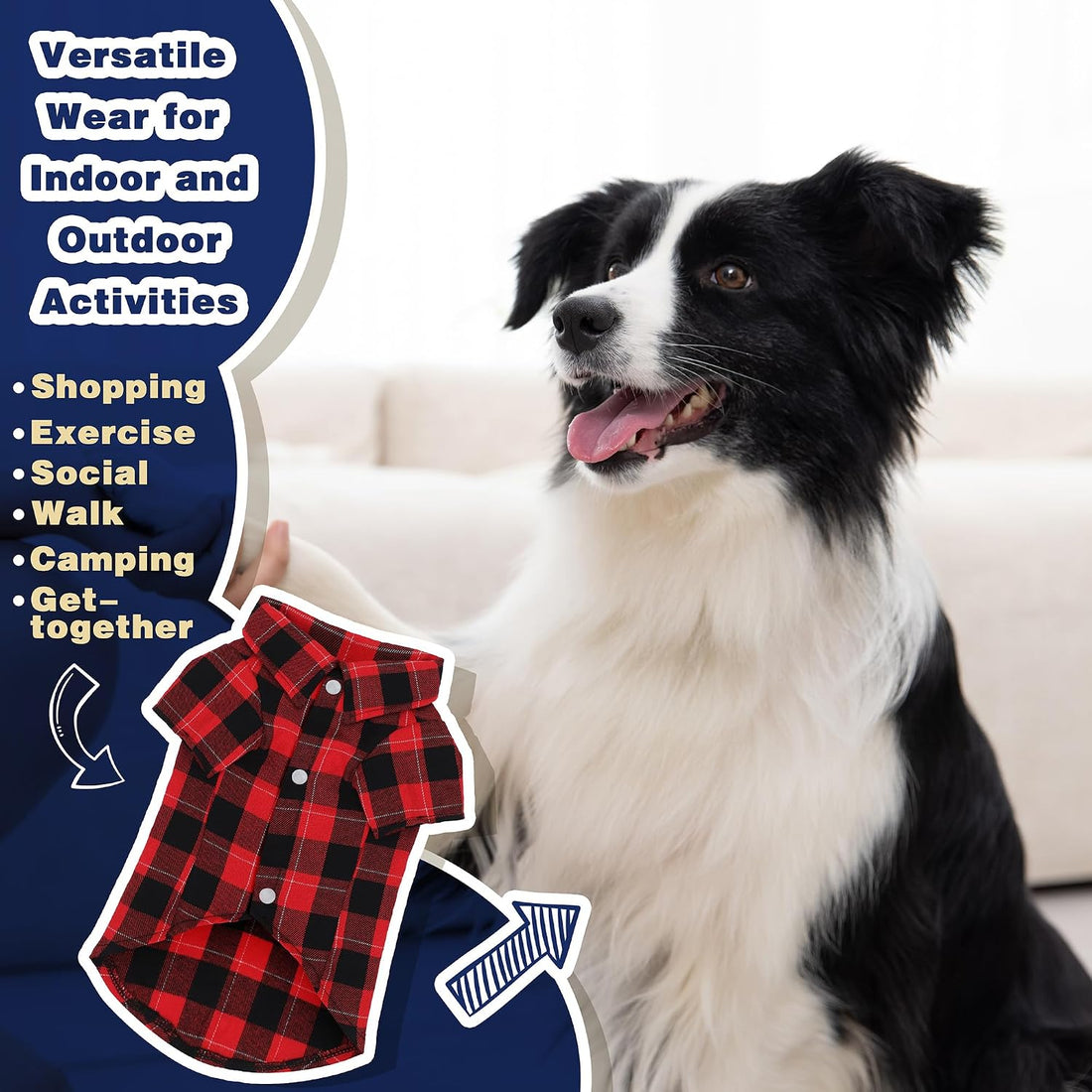 Paiaite Plaid Dog Shirt: Classic Checkered Style in Pure Cotton