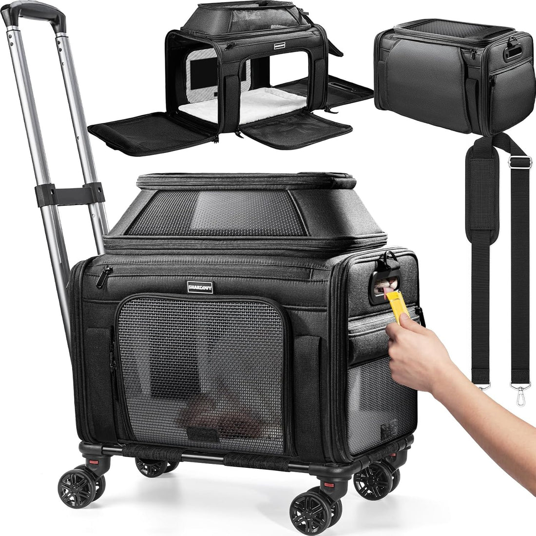 Top-Expandable Cat Carrier with Wheels Pet Window,18x11x11 Airline