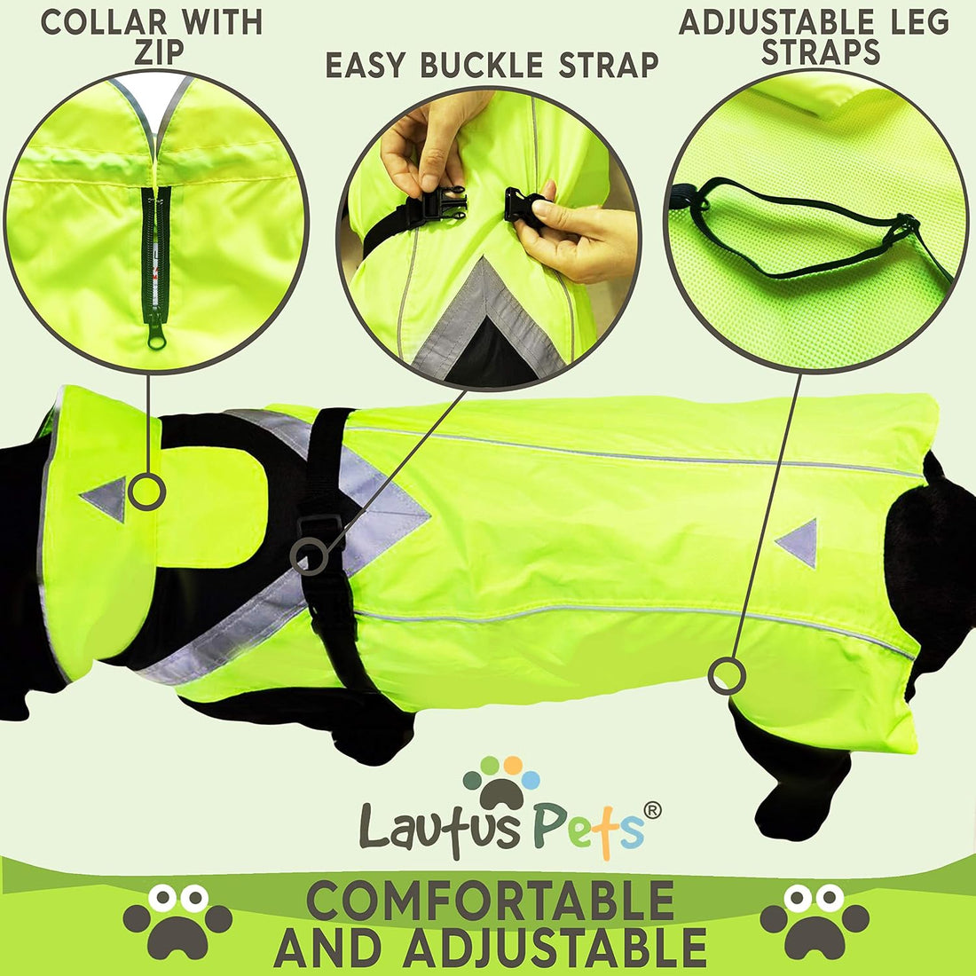 Waterproof Dog Rain Coat, Reflective Safety Strips & Leash Hole