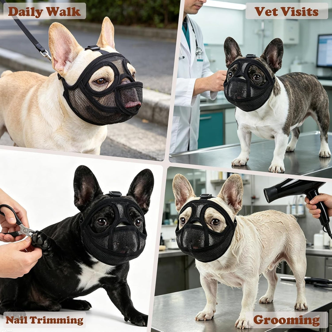 French Bulldog Muzzle, Soft Mesh Muzzle for Short Snout Dogs
