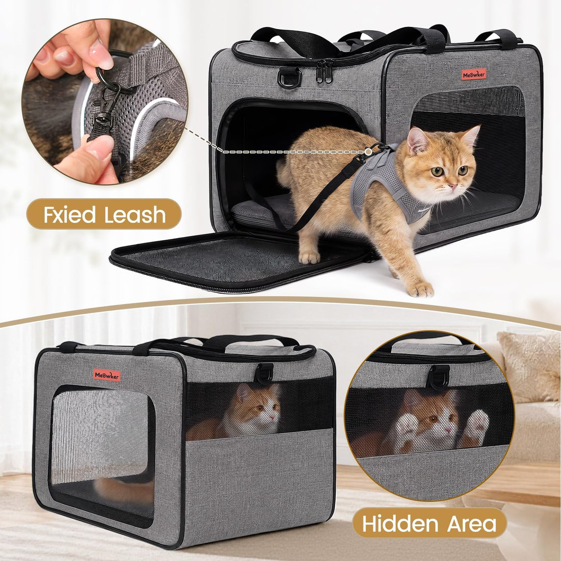 Soft-Sided Cat Dog Pet Travel Carrier Airline Approved, Medium Gray