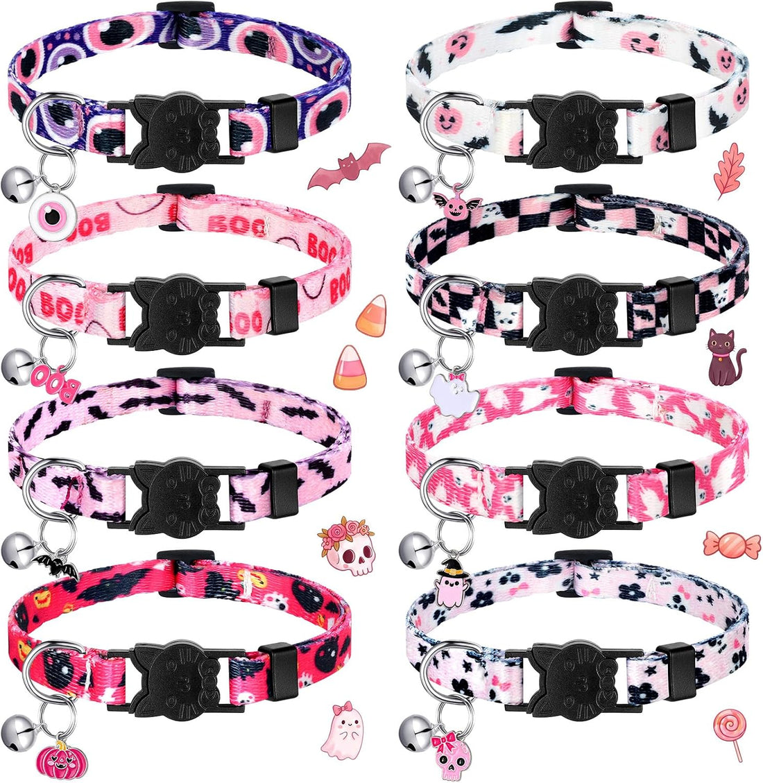Sanwuta 8 Pcs Halloween Cat Collars Breakaway with Bell