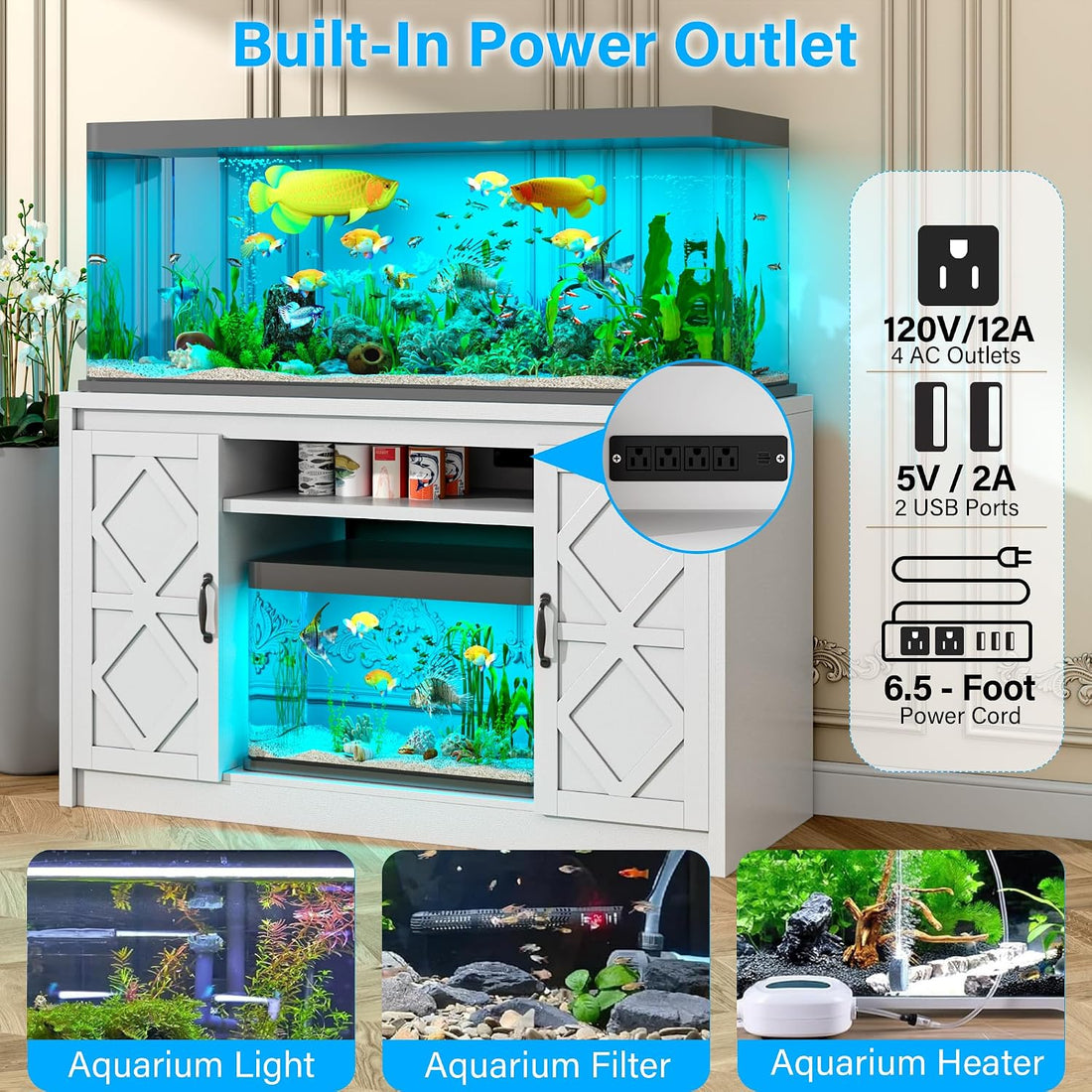 kepptory 75-120 Gallon Fish Tank Stand with Diamond Doors & Power