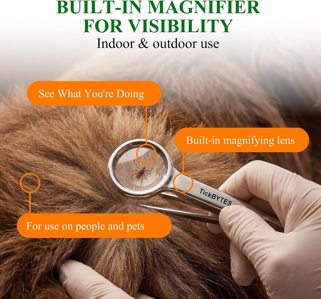 TickBYTES Tick Removal Kit, Stainless Steel Tweezers with Magnifier
