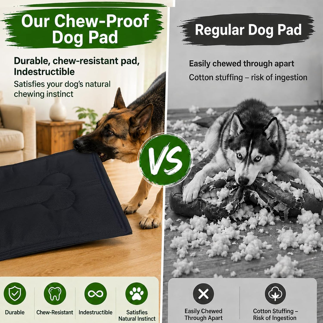 Chew Resistant Dog Crate Pad, 8 Layer Waterproof Dog Bed