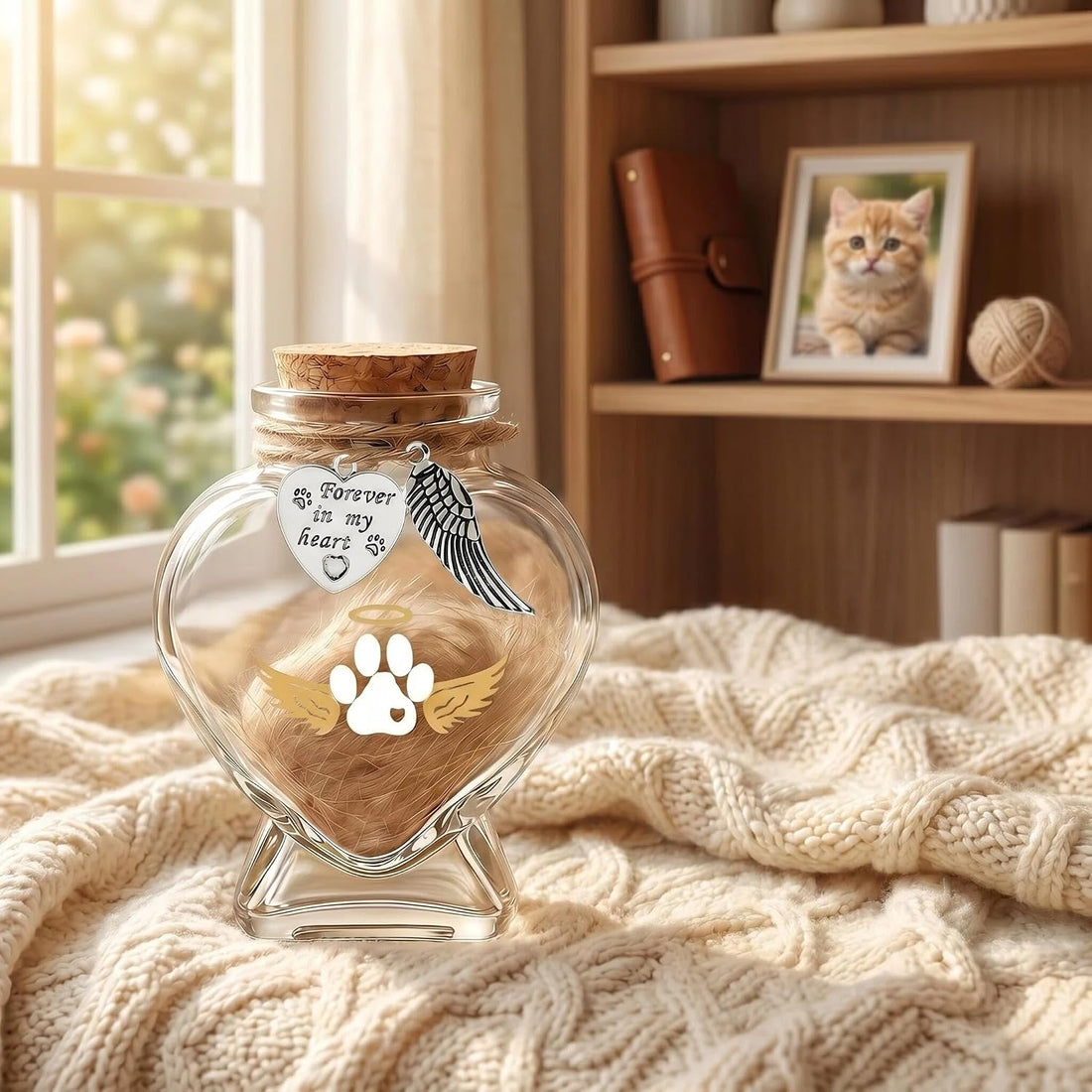 Pet Memorial Bottle for Pet Hair – Heart Shape Glass Fur Keepsake
