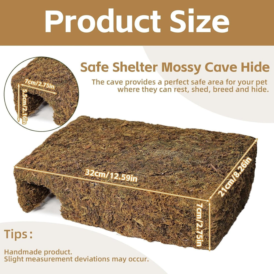 L Size Green Moss Cave Hide, Reptile Shelter for Gecko Snake