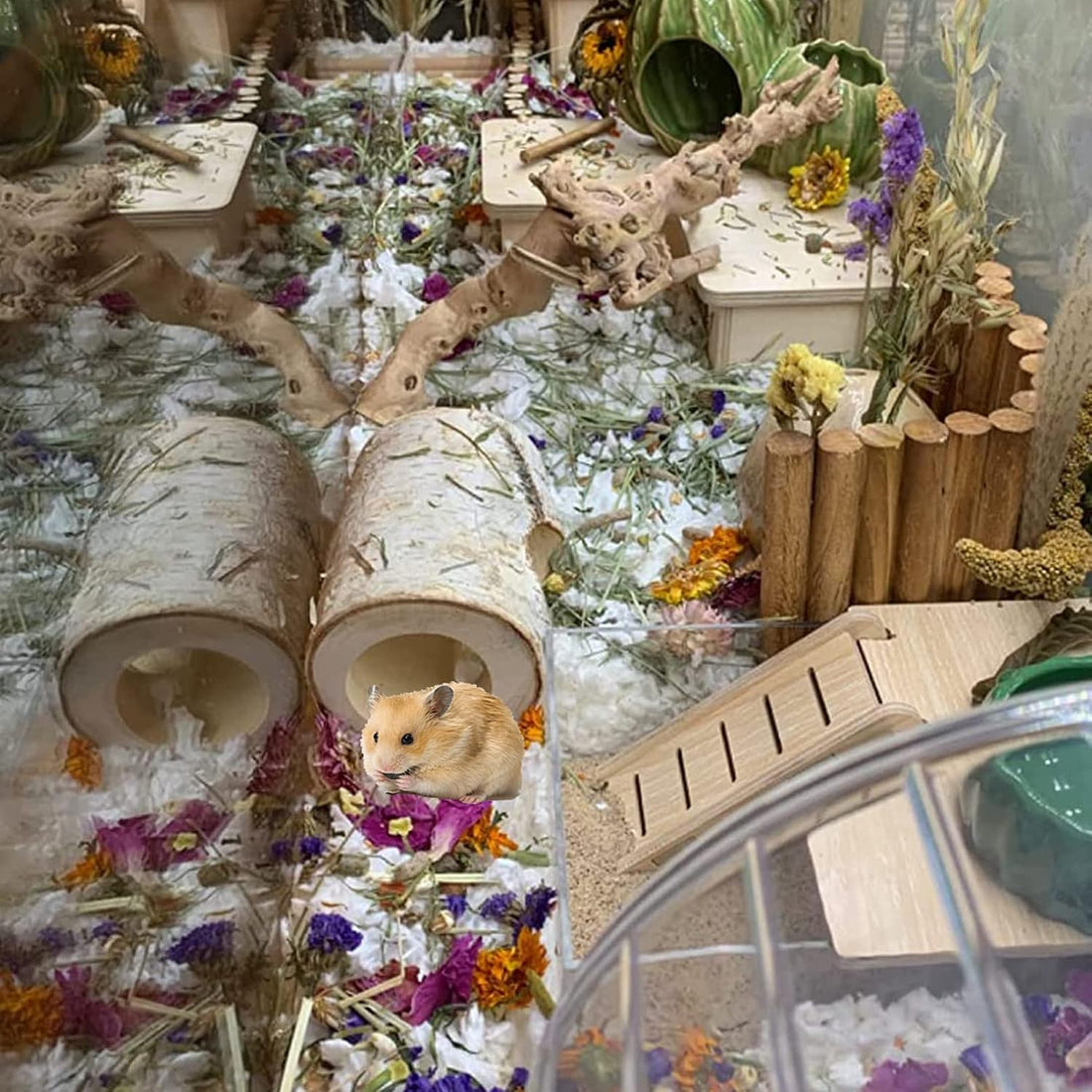 Natural Wooden Hamster Tunnel,Wood Hamsters Hideout Tube,Small Animal